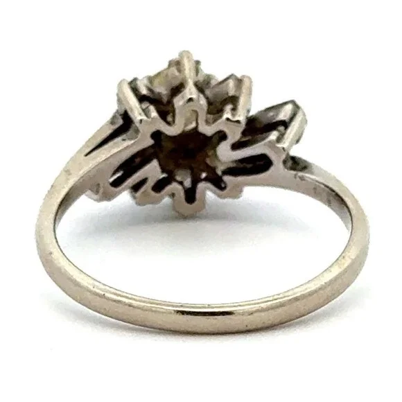 Designer 14K White Gold White Diamond Unique Floral Halo Cluster Engagement Ring